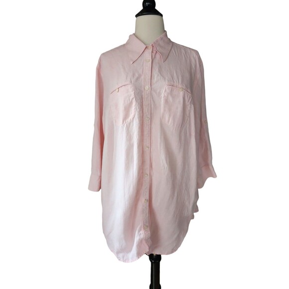 Ralph Lauren Jeans Company Preppy Linen Tunic Women's 2X Pink Roll Tab Longline - Picture 1 of 7